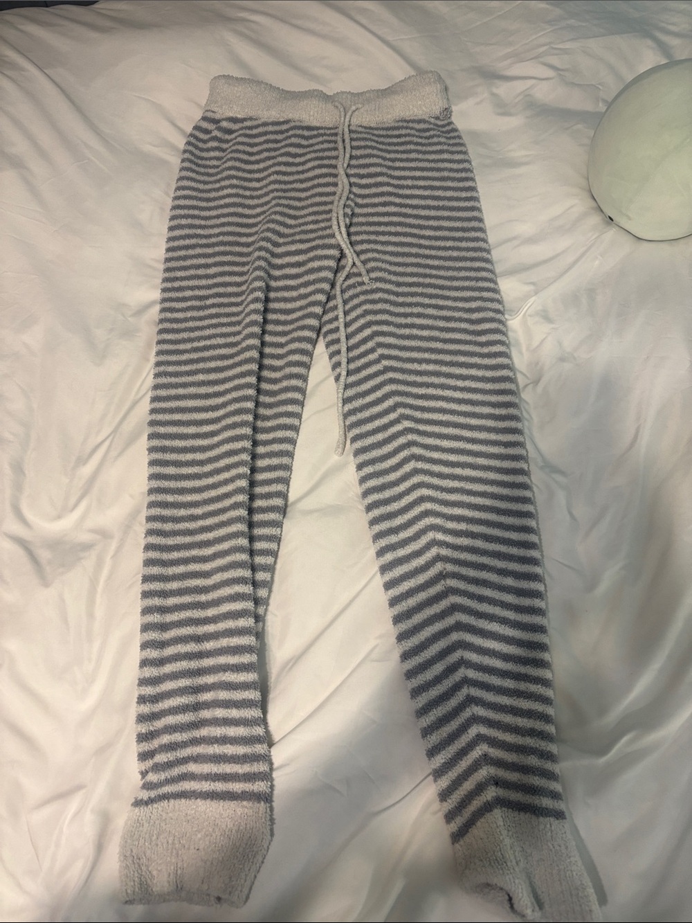 Pink Rose Gray and White Striped Cozy Knit Pajama Pants